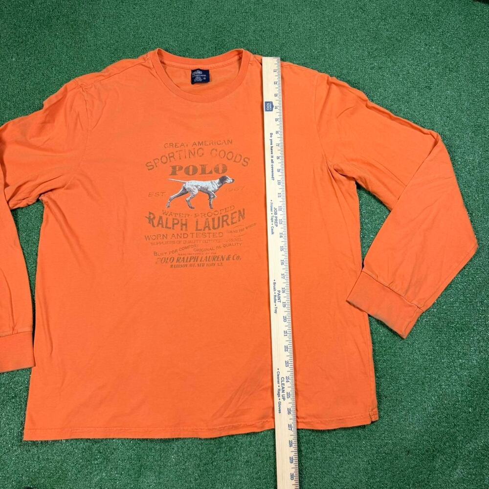 Polo Ralph Lauren Sporting Goods Long Sleeve Shirt Orange XL Y2K Hunting Dog - Picture 6 of 7
